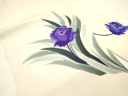 平和屋着物●塩瀬　九寸名古屋帯　薔薇　バラ　ろうけつ染め　正絹　逸品　DABE1044op