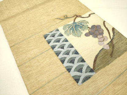 平和屋着物●八寸名古屋帯　紬地　すくい織　葡萄蔦の葉　やまと誂製　正絹　逸品　未使用　DABE1045op
