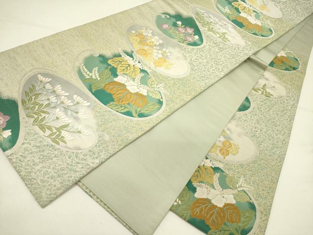 平和屋着物●六通柄袋帯　唐織　草花文　銀糸　正絹　逸品　DABE1047op