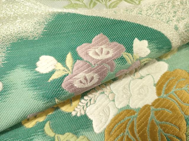 平和屋着物●六通柄袋帯　唐織　草花文　銀糸　正絹　逸品　DABE1047op