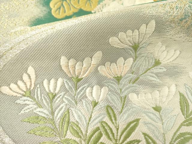 平和屋着物●六通柄袋帯　唐織　草花文　銀糸　正絹　逸品　DABE1047op
