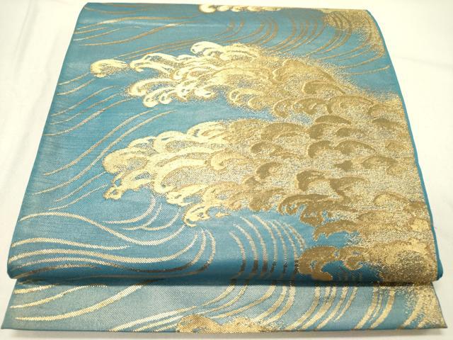 平和屋着物●西陣　川島織物　六通柄　本袋帯　立波文　金糸　正絹　逸品　DABE1050op