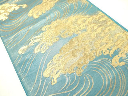 平和屋着物●西陣　川島織物　六通柄　本袋帯　立波文　金糸　正絹　逸品　DABE1050op