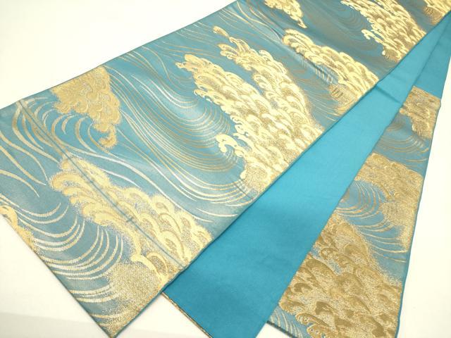 平和屋着物●西陣　川島織物　六通柄　本袋帯　立波文　金糸　正絹　逸品　DABE1050op