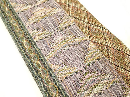 平和屋着物●両面　半幅帯　リボン織　抽象文様　正絹　逸品　DABE1051op