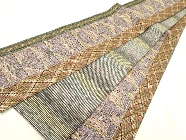 平和屋着物●両面　半幅帯　リボン織　抽象文様　正絹　逸品　DABE1051op