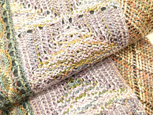 平和屋着物●両面　半幅帯　リボン織　抽象文様　正絹　逸品　DABE1051op