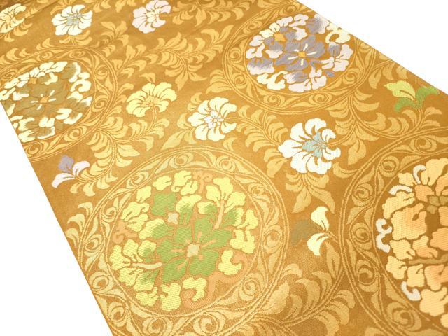 平和屋着物●六通柄袋帯　更紗花文　金糸　正絹　逸品　DABE1057op