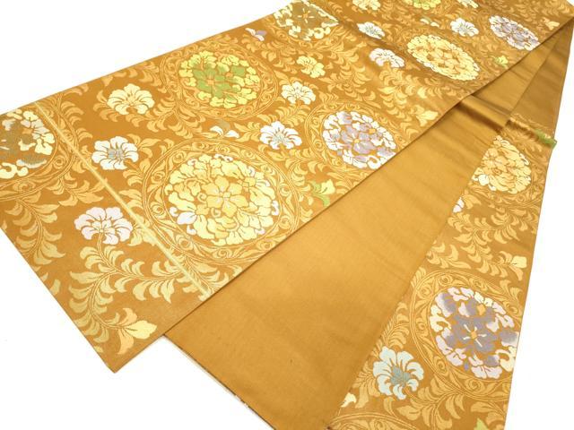 平和屋着物●六通柄袋帯　更紗花文　金糸　正絹　逸品　DABE1057op
