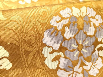 平和屋着物●六通柄袋帯　更紗花文　金糸　正絹　逸品　DABE1057op