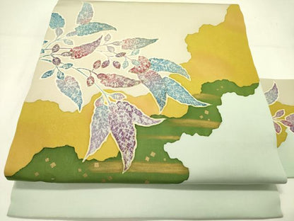 平和屋着物●塩瀬　九寸名古屋帯　作家物　草花　ろうけつ染め　金彩　正絹　逸品　DABE1058op