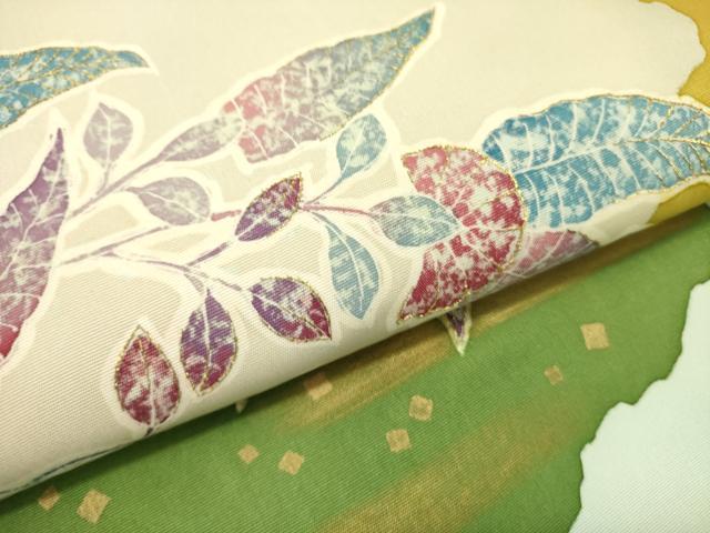 平和屋着物●塩瀬　九寸名古屋帯　作家物　草花　ろうけつ染め　金彩　正絹　逸品　DABE1058op