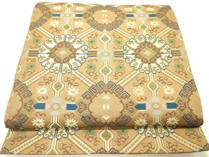 平和屋着物●西陣　川島織物　六通柄　本袋帯　花繋ぎ　金糸　正絹　逸品　DABE1059op