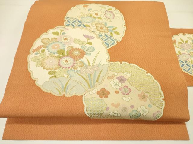 平和屋着物●九寸名古屋帯　作家物　雪輪花文　金彩　正絹　逸品　DABE1063op