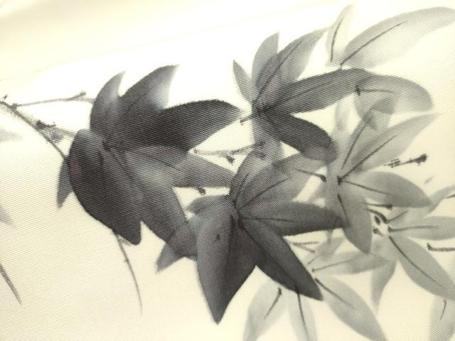 平和屋着物●塩瀬　九寸名古屋帯　作家物　手描き　枝葉文　正絹　逸品　DABE1069op