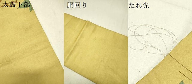 平和屋着物●アンティーク　大正ロマン　九寸名古屋帯　駒刺繍　総刺繍　渡橋楓文　金糸　正絹　逸品　DABE1071op