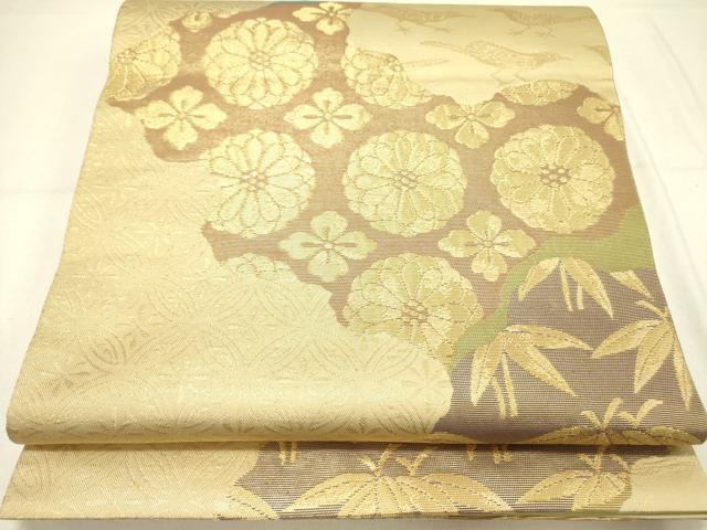 平和屋着物●西陣　川島織物　六通柄　本袋帯　菊笹文　金糸　正絹　逸品　DABE1072op