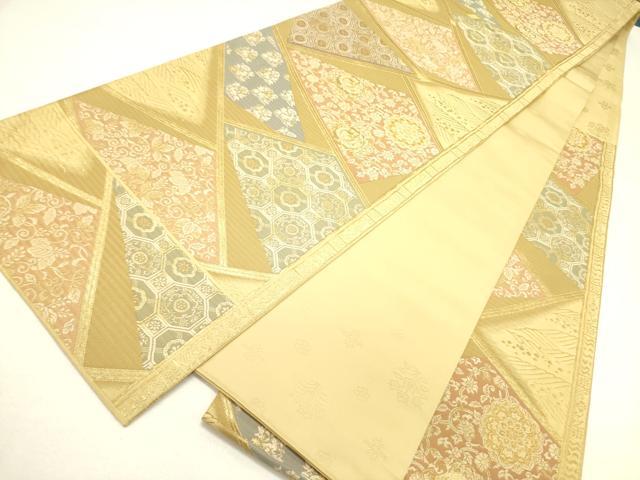 平和屋着物●六通柄袋帯　幾何学花文　金糸　正絹　逸品　DABE1075op