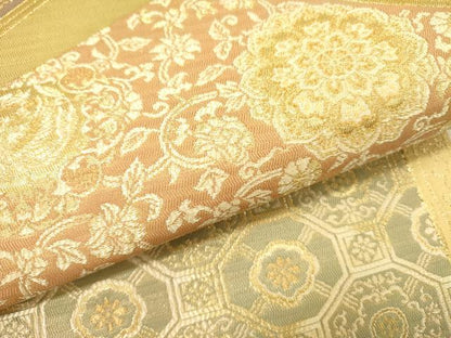 平和屋着物●六通柄袋帯　幾何学花文　金糸　正絹　逸品　DABE1075op