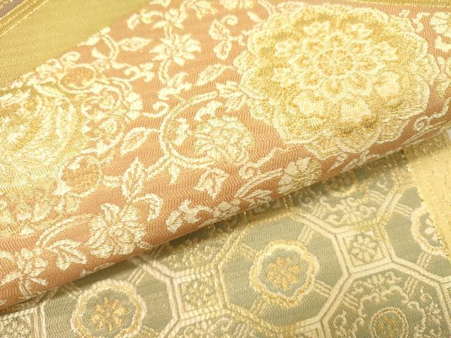 平和屋着物●六通柄袋帯　幾何学花文　金糸　正絹　逸品　DABE1075op