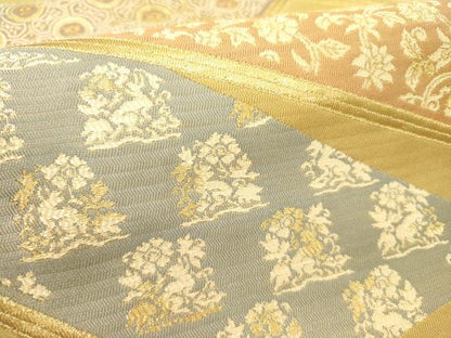 平和屋着物●六通柄袋帯　幾何学花文　金糸　正絹　逸品　DABE1075op