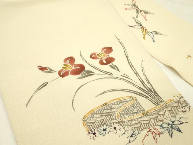 平和屋着物●九寸名古屋帯　型染　草花　鬼しぼ縮緬　正絹　逸品　DABE1077op