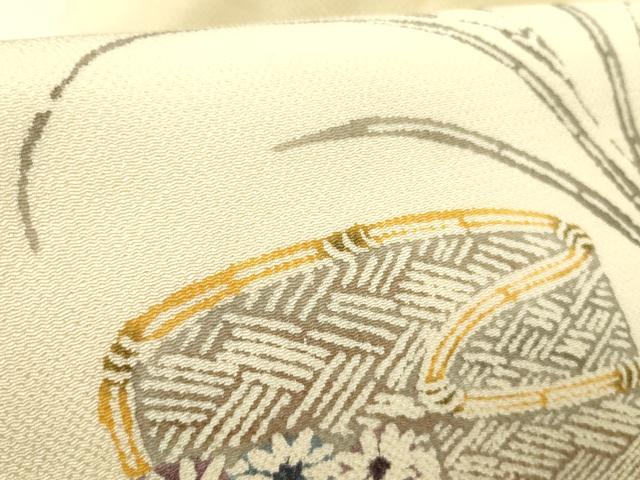 平和屋着物●九寸名古屋帯　型染　草花　鬼しぼ縮緬　正絹　逸品　DABE1077op