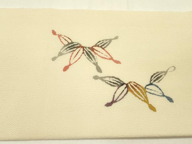 平和屋着物●九寸名古屋帯　型染　草花　鬼しぼ縮緬　正絹　逸品　DABE1077op