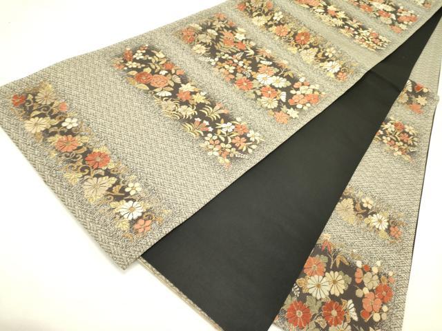 平和屋着物●六通柄袋帯　唐織　横段草花文　金糸　正絹　逸品　DABE1080op