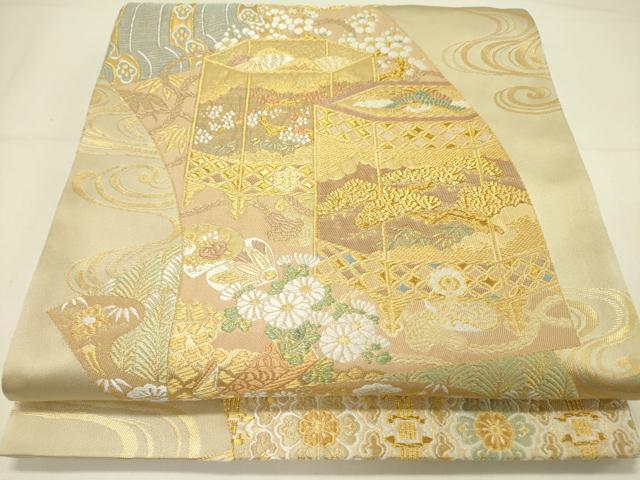 平和屋着物●西陣　小森織物謹製　六通柄袋帯　唐織　貝桶花文　金糸　三越扱い　正絹　逸品　DABE1081op 平和屋着物○西陣 小森織物謹製 六通柄袋帯 唐織 貝桶花