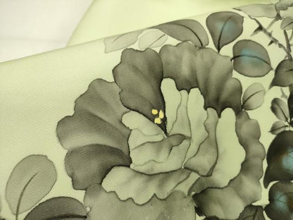 平和屋着物●塩瀬　九寸名古屋帯　手描き　草花　正絹　逸品　DABE1082op