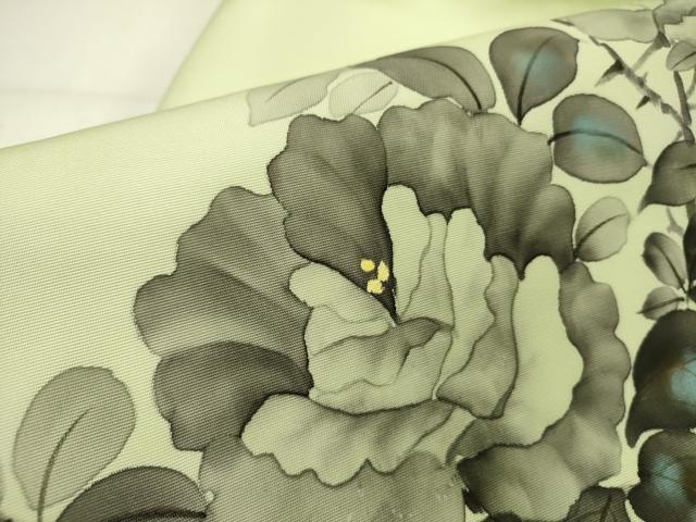 平和屋着物●塩瀬　九寸名古屋帯　手描き　草花　正絹　逸品　DABE1082op