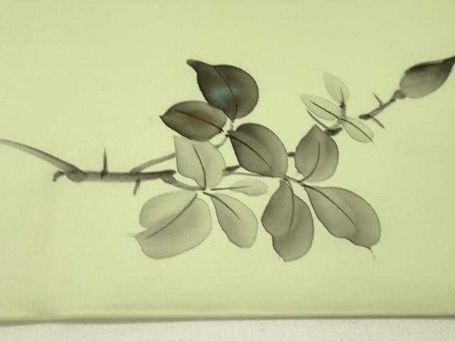 平和屋着物●塩瀬　九寸名古屋帯　手描き　草花　正絹　逸品　DABE1082op