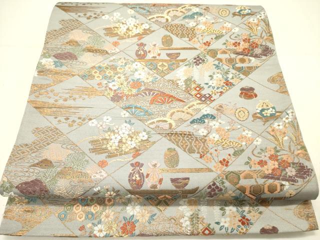 平和屋着物●六通柄袋帯　唐織　草花菱文　金糸　正絹　逸品　DABE1084op 平和屋着物○六通柄袋帯 唐織 草花菱文 金糸 正絹 逸品 DABE1084op