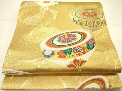 平和屋着物●西陣　じゅらく謹製　六通柄袋帯　唐織　コマ　金銀糸　正絹　逸品　DABE1085op