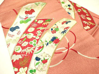 平和屋着物●九寸名古屋帯　総刺繍　宝尽くし花文　金銀糸　正絹　逸品　DABE1086op