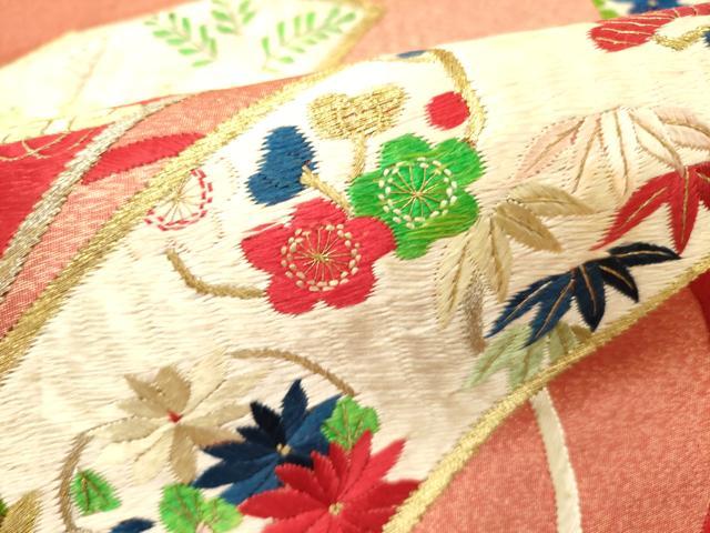 平和屋着物●九寸名古屋帯　総刺繍　宝尽くし花文　金銀糸　正絹　逸品　DABE1086op