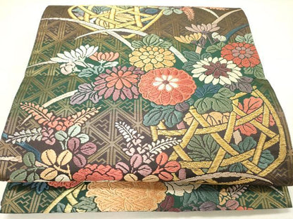 平和屋着物●六通柄袋帯　唐織　花籠文　金糸　正絹　逸品　DABE1089op