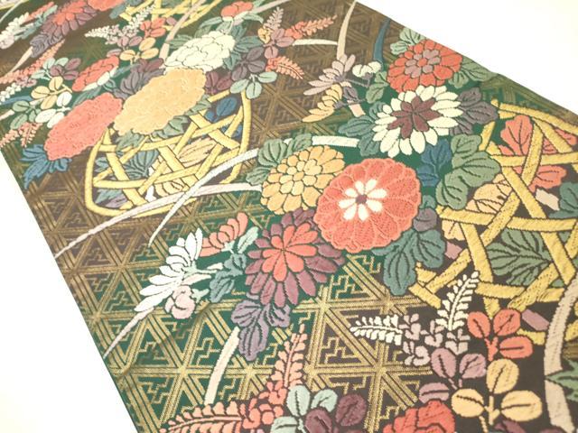 平和屋着物●六通柄袋帯　唐織　花籠文　金糸　正絹　逸品　DABE1089op