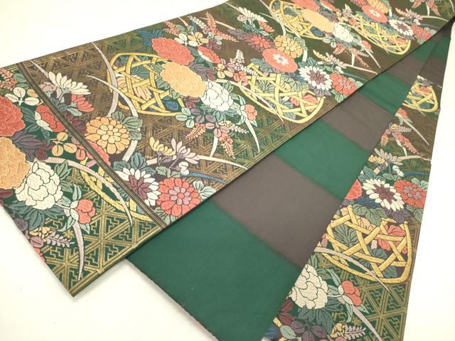 平和屋着物●六通柄袋帯　唐織　花籠文　金糸　正絹　逸品　DABE1089op