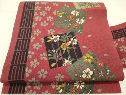 平和屋着物●全通柄九寸名古屋帯　源氏香花文　鬼しぼ縮緬　正絹　逸品　未使用　DABE1090op