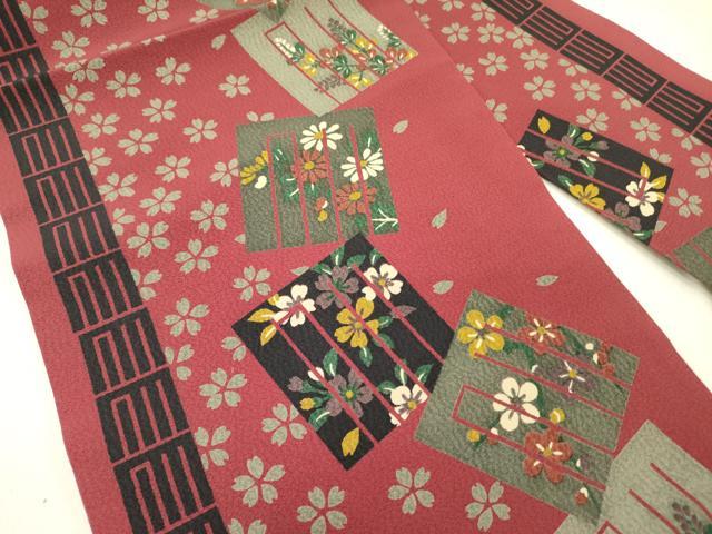 平和屋着物●全通柄九寸名古屋帯　源氏香花文　鬼しぼ縮緬　正絹　逸品　未使用　DABE1090op