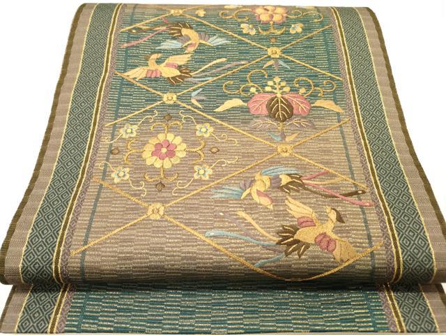 平和屋着物●ひなや工房　くむ・あむ・おる　伊豆蔵明彦　太鼓柄袋帯　刺繍　鳳凰花文　金糸　正絹　逸品　未使用　DABE1092op