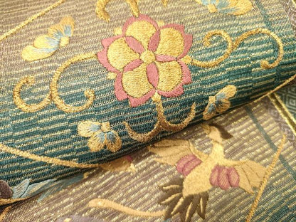 平和屋着物●ひなや工房　くむ・あむ・おる　伊豆蔵明彦　太鼓柄袋帯　刺繍　鳳凰花文　金糸　正絹　逸品　未使用　DABE1092op