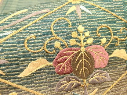 平和屋着物●ひなや工房　くむ・あむ・おる　伊豆蔵明彦　太鼓柄袋帯　刺繍　鳳凰花文　金糸　正絹　逸品　未使用　DABE1092op