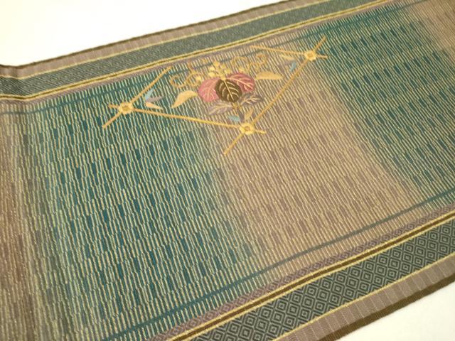 平和屋着物●ひなや工房　くむ・あむ・おる　伊豆蔵明彦　太鼓柄袋帯　刺繍　鳳凰花文　金糸　正絹　逸品　未使用　DABE1092op