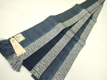 平和屋着物●男性　角帯　紬地　横段文　正絹　逸品　未使用　DABE1098op