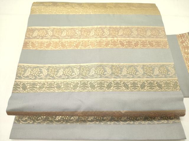 平和屋着物●九寸名古屋帯　横段更紗花文　金糸　正絹　逸品　DABE1104op 平和屋着物○九寸名古屋帯 横段更紗花文 金糸 正絹 逸品