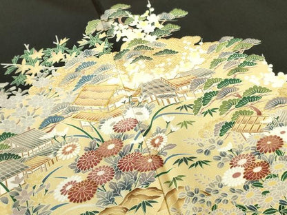 平和屋着物■豪華黒留袖　駒刺繍　風景花文　金彩　正絹　逸品　DABE1117op