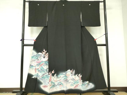 平和屋着物■豪華黒留袖　刺繍　飛鶴枝梅文　暈し染め　銀彩　正絹　逸品　DABE1119op